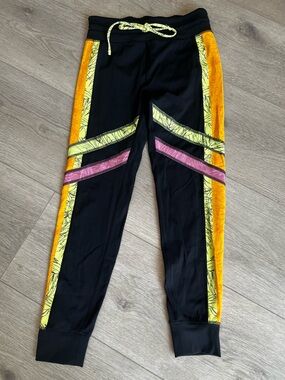 Athleta Black Joggers with Yellow and Pink Accents